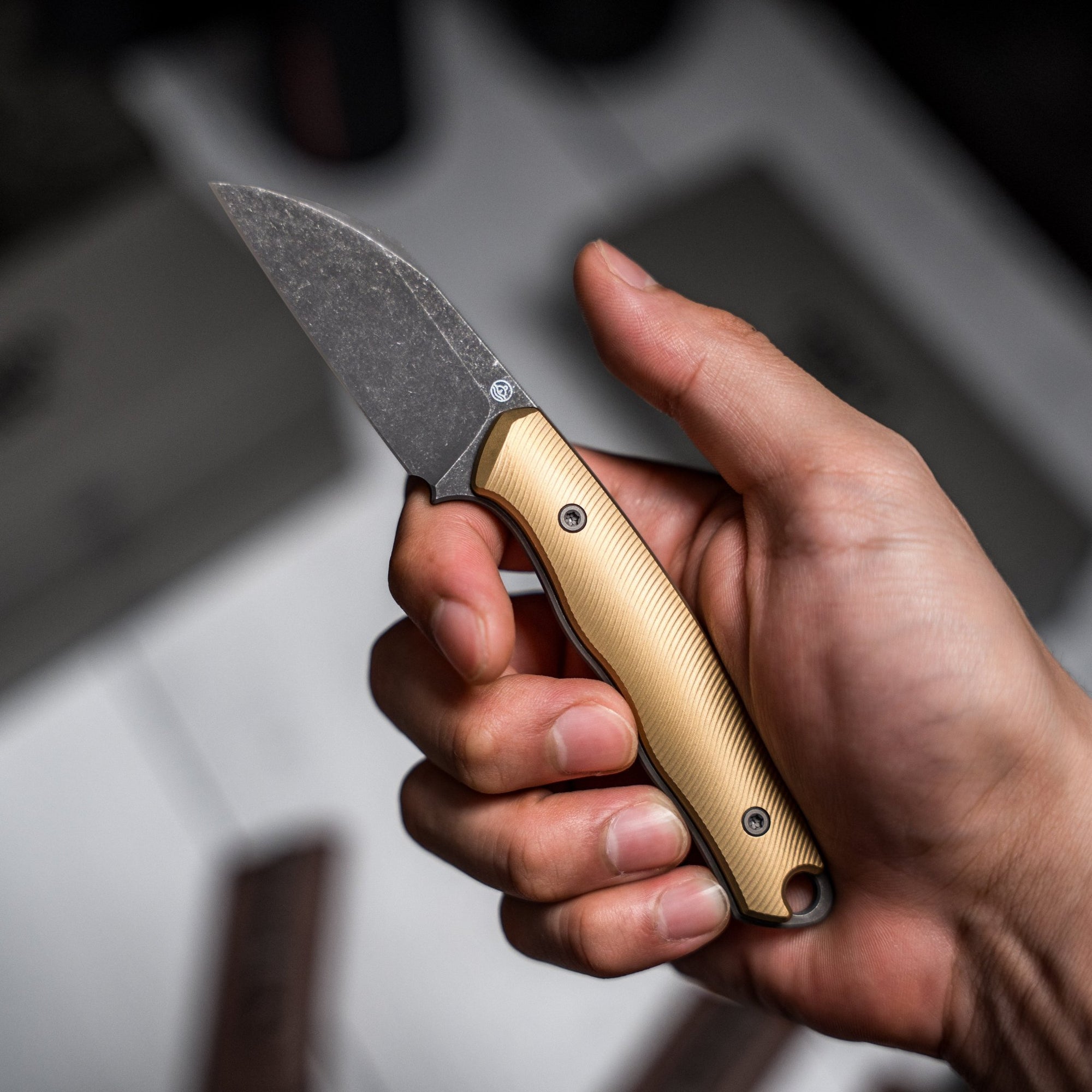 Pre - Order: URBAN Lagarto - Acid - Etched Magnacut & Bead Blasted Brass w/ Micro Milling - URBAN EDC®