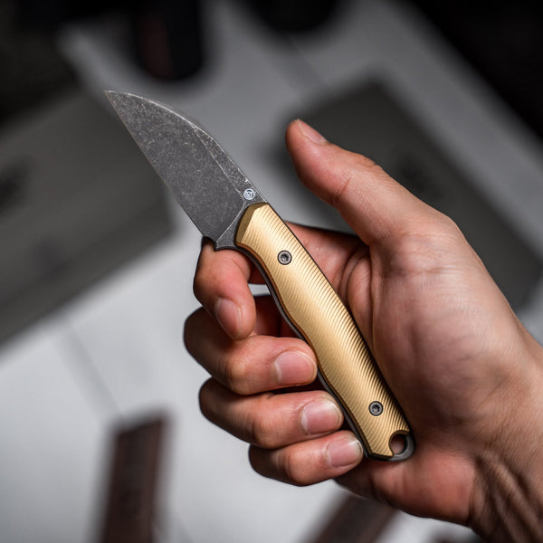 Pre - Order: URBAN Lagarto - Acid - Etched Magnacut & Bead Blasted Brass w/ Micro Milling - URBAN EDC®