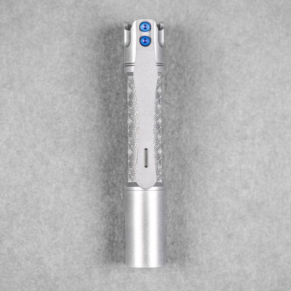 Reylight x URBAN Pineapple Mini Flashlight - Beadblasted Ti Chaos Seigaiha™ w/ Milled Ti Clip - URBAN EDC®