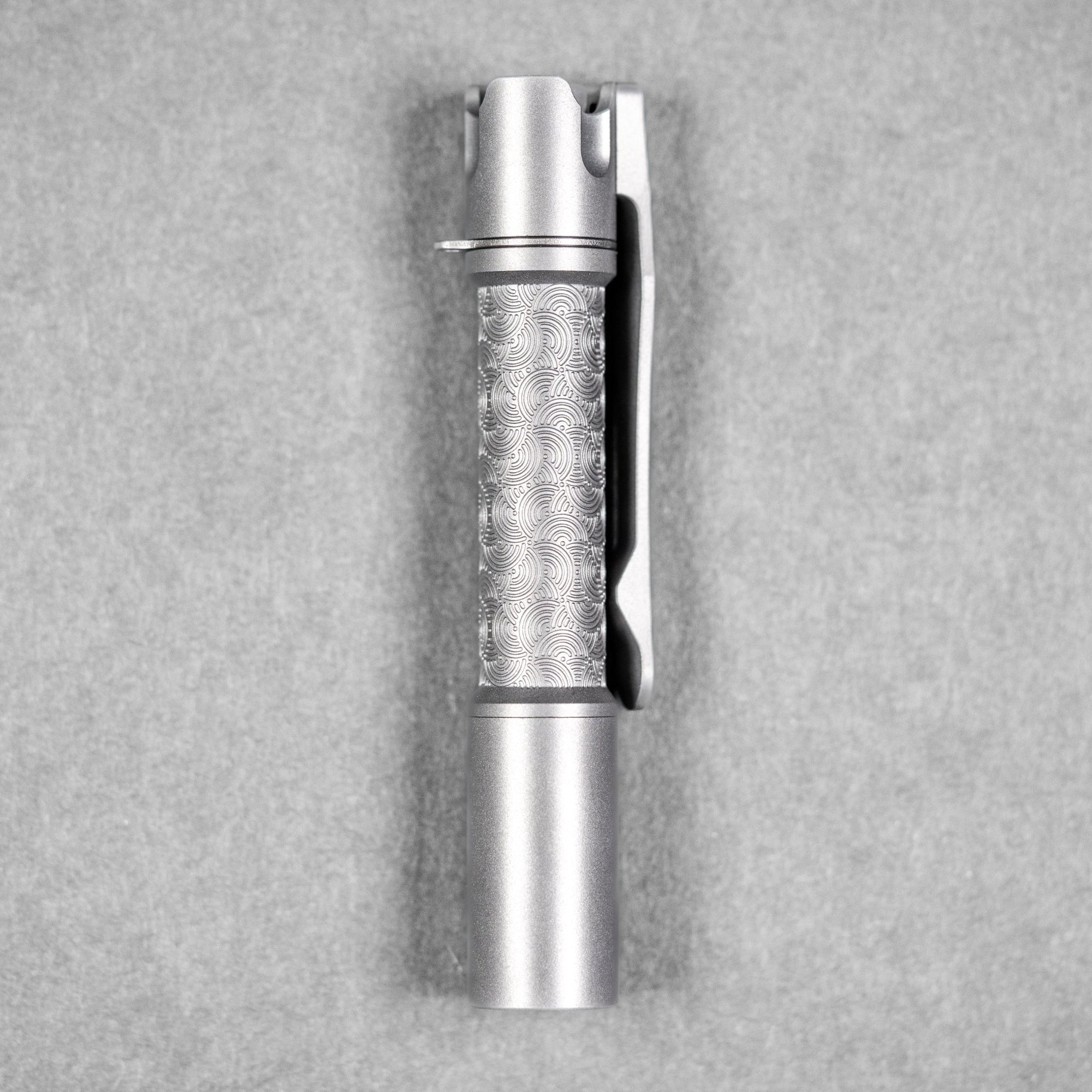 Reylight x URBAN Pineapple Mini Flashlight - Beadblasted Ti Chaos Seigaiha™ w/ Milled Ti Clip - URBAN EDC®