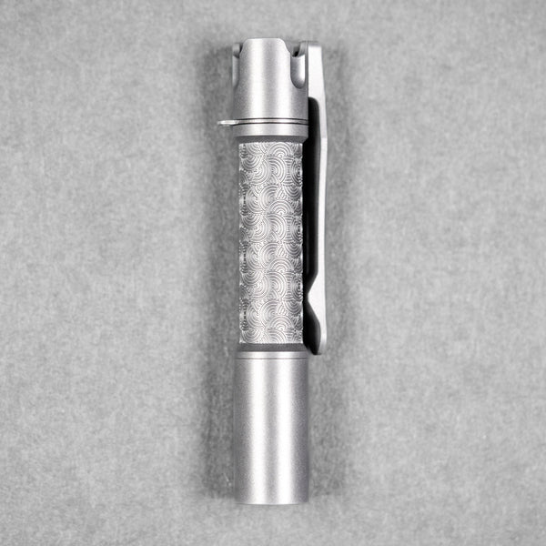 Reylight x URBAN Pineapple Mini Flashlight - Beadblasted Ti Chaos Seigaiha™ w/ Milled Ti Clip - URBAN EDC®