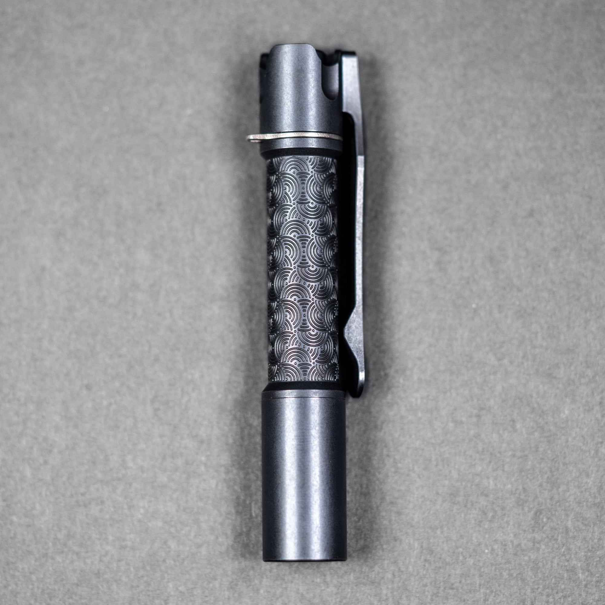 Reylight x URBAN Pineapple Mini Flashlight - Black Oil Ti Chaos Seigaiha™ w/ Milled Ti Clip - URBAN EDC®
