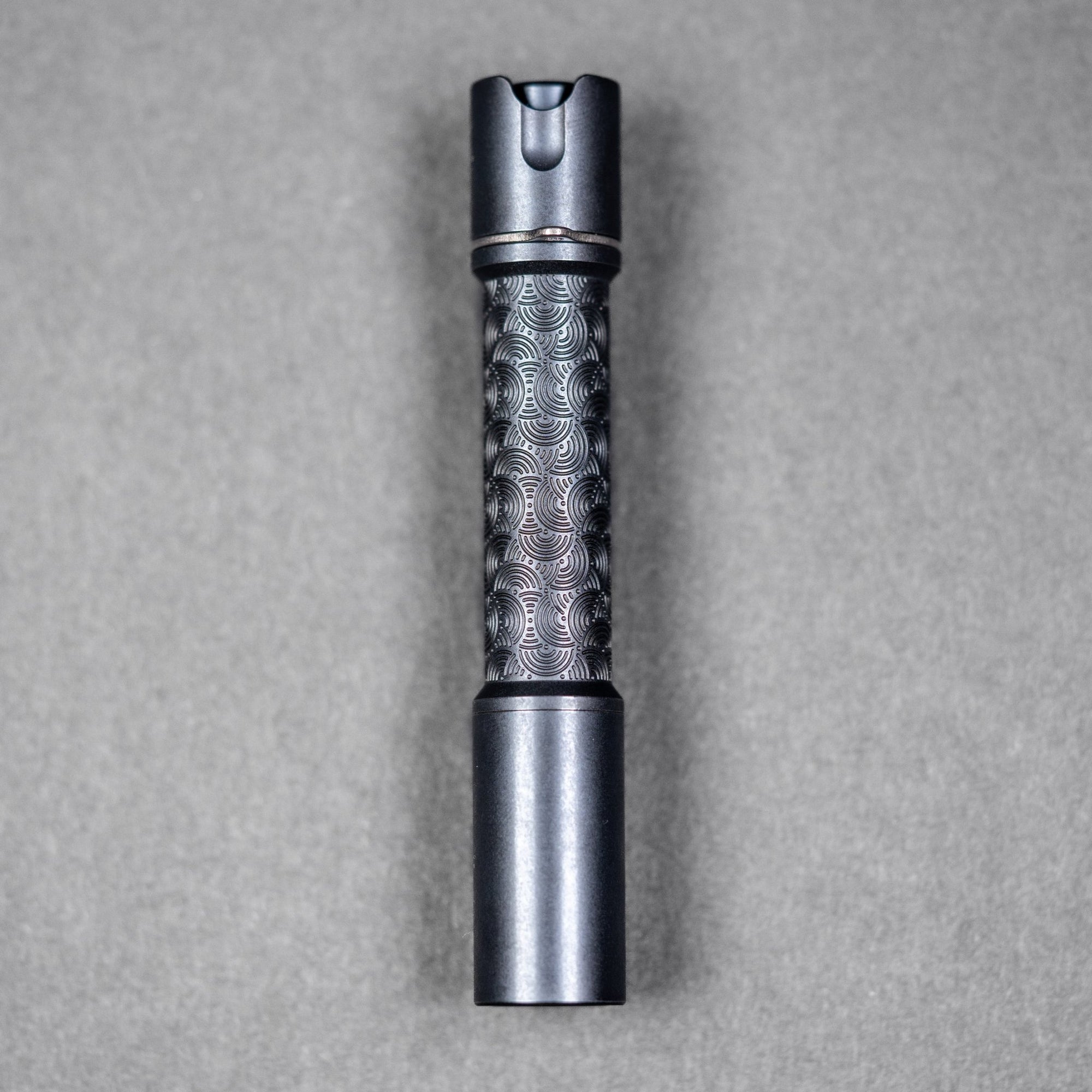 Reylight x URBAN Pineapple Mini Flashlight - Black Oil Ti Chaos Seigaiha™ w/ Milled Ti Clip - URBAN EDC®