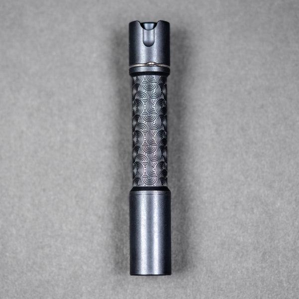 Reylight x URBAN Pineapple Mini Flashlight - Black Oil Ti Chaos Seigaiha™ w/ Milled Ti Clip - URBAN EDC®