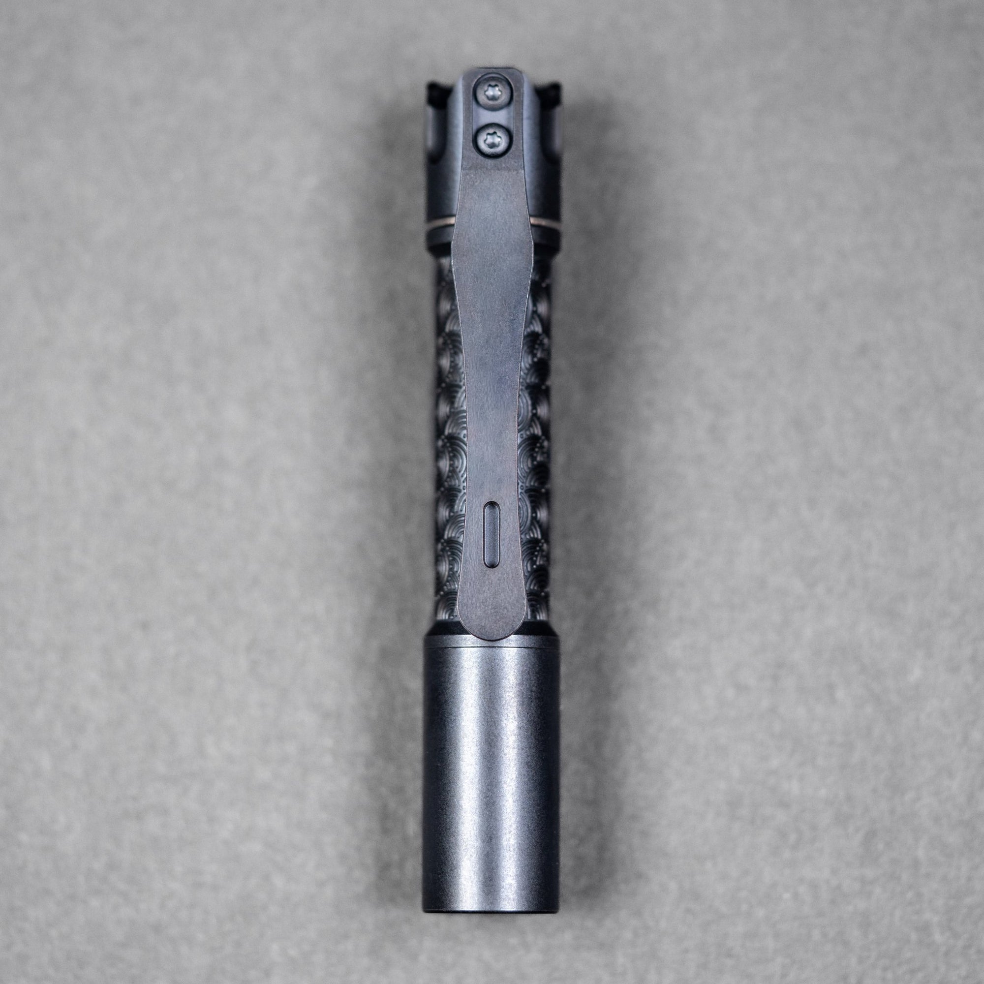 Reylight x URBAN Pineapple Mini Flashlight - Black Oil Ti Chaos Seigaiha™ w/ Milled Ti Clip - URBAN EDC®