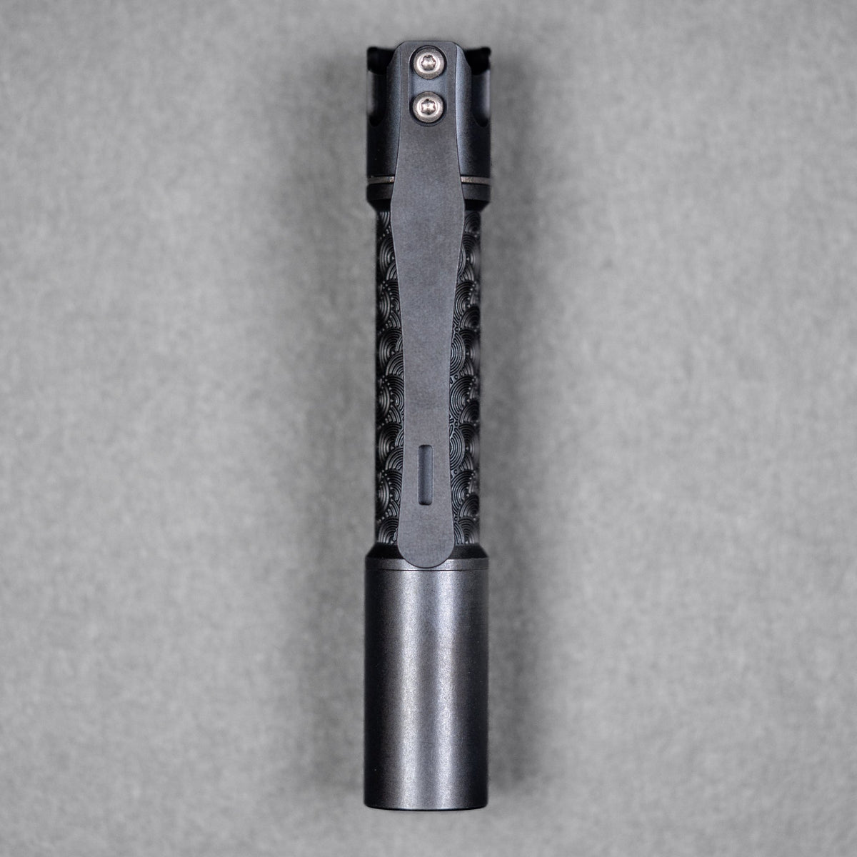 Reylight x URBAN Pineapple Mini Flashlight - Black Oil Ti Chaos Seigaiha™ w/ Milled Ti Clip - URBAN EDC®
