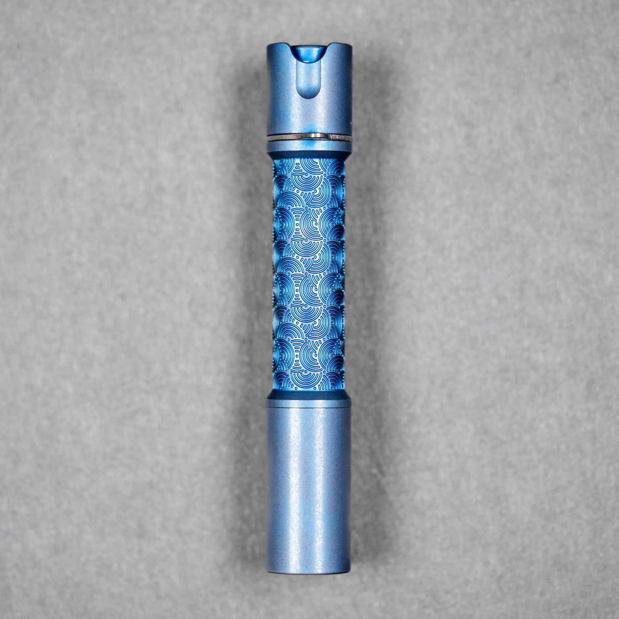 Reylight x URBAN Pineapple Mini Flashlight - Blue Stonewash Ti Chaos Seigaiha™ w/ Milled Ti Clip - URBAN EDC®