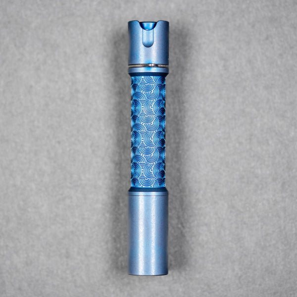 Reylight x URBAN Pineapple Mini Flashlight - Blue Stonewash Ti Chaos Seigaiha™ w/ Milled Ti Clip - URBAN EDC®