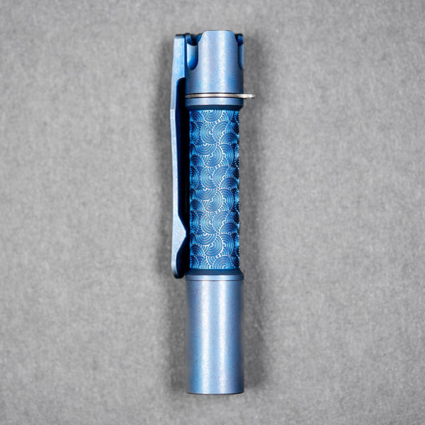 Reylight x URBAN Pineapple Mini Flashlight - Blue Stonewash Ti Chaos Seigaiha™ w/ Milled Ti Clip - URBAN EDC®