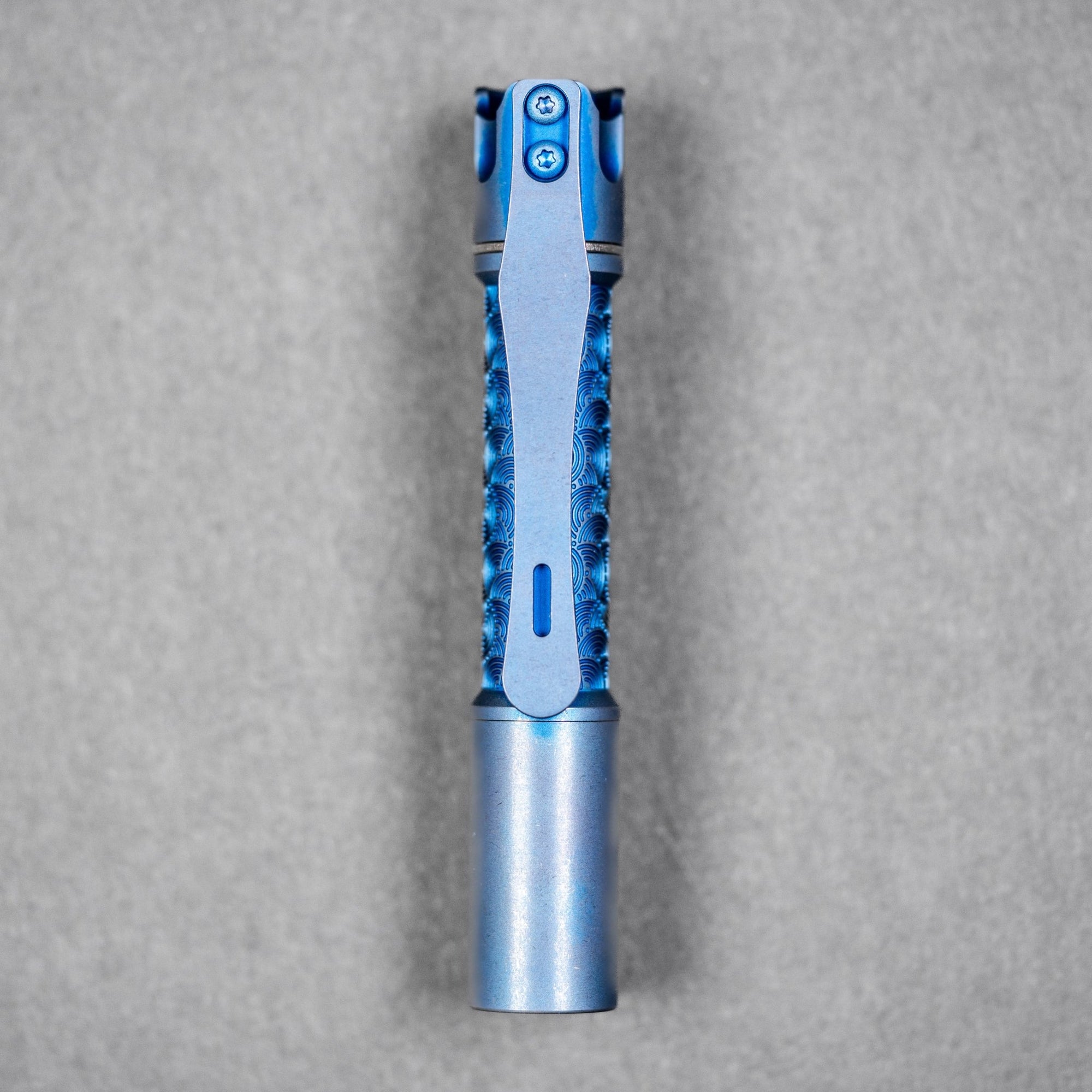 Reylight x URBAN Pineapple Mini Flashlight - Blue Stonewash Ti Chaos Seigaiha™ w/ Milled Ti Clip - URBAN EDC®