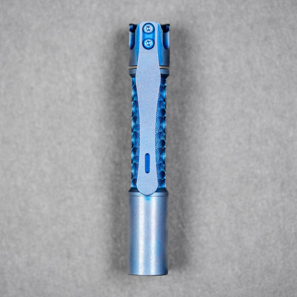 Reylight x URBAN Pineapple Mini Flashlight - Blue Stonewash Ti Chaos Seigaiha™ w/ Milled Ti Clip - URBAN EDC®