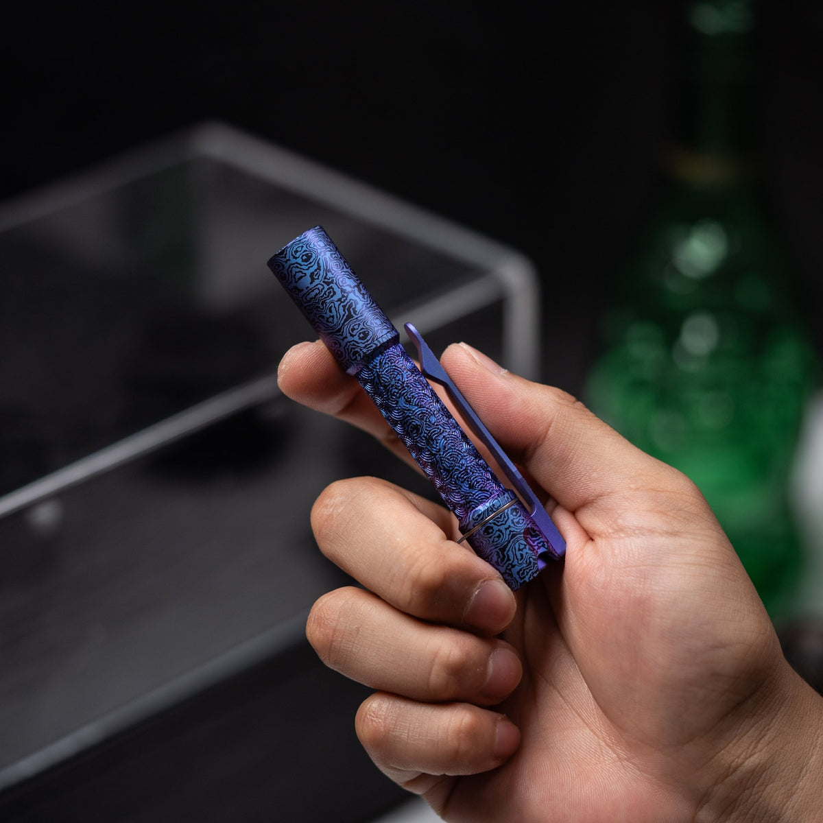 Reylight x URBAN Pineapple Mini Flashlight - Purple Threads Ti Chaos Seigaiha™ w/ Milled Ti Clip - URBAN EDC®