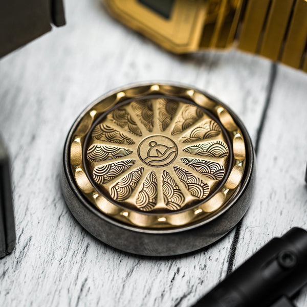 Umburry x URBAN Mid - Size Spoked Haptic Coin - Brass & Ti Seigaiha - URBAN EDC®