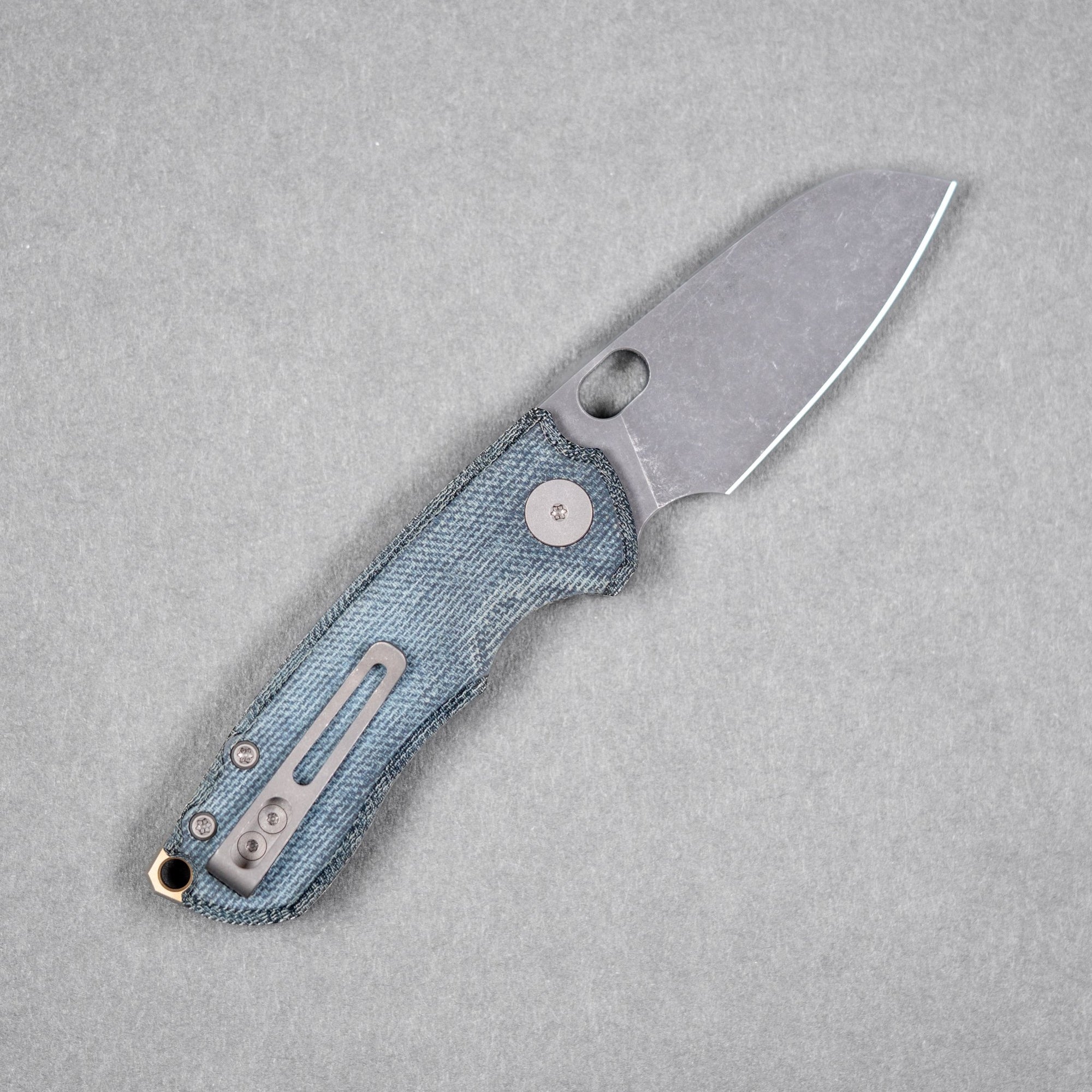 URBAN Jib - Acid-Etched Vanax & Blue Denim Micarta Linerlock w/ Bronze Backspacer - URBAN EDC®