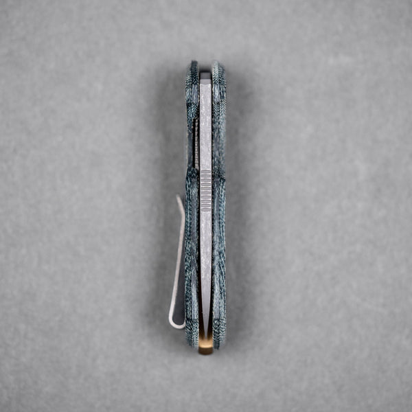 URBAN Jib - Acid-Etched Vanax & Blue Denim Micarta Linerlock w/ Bronze Backspacer - URBAN EDC®