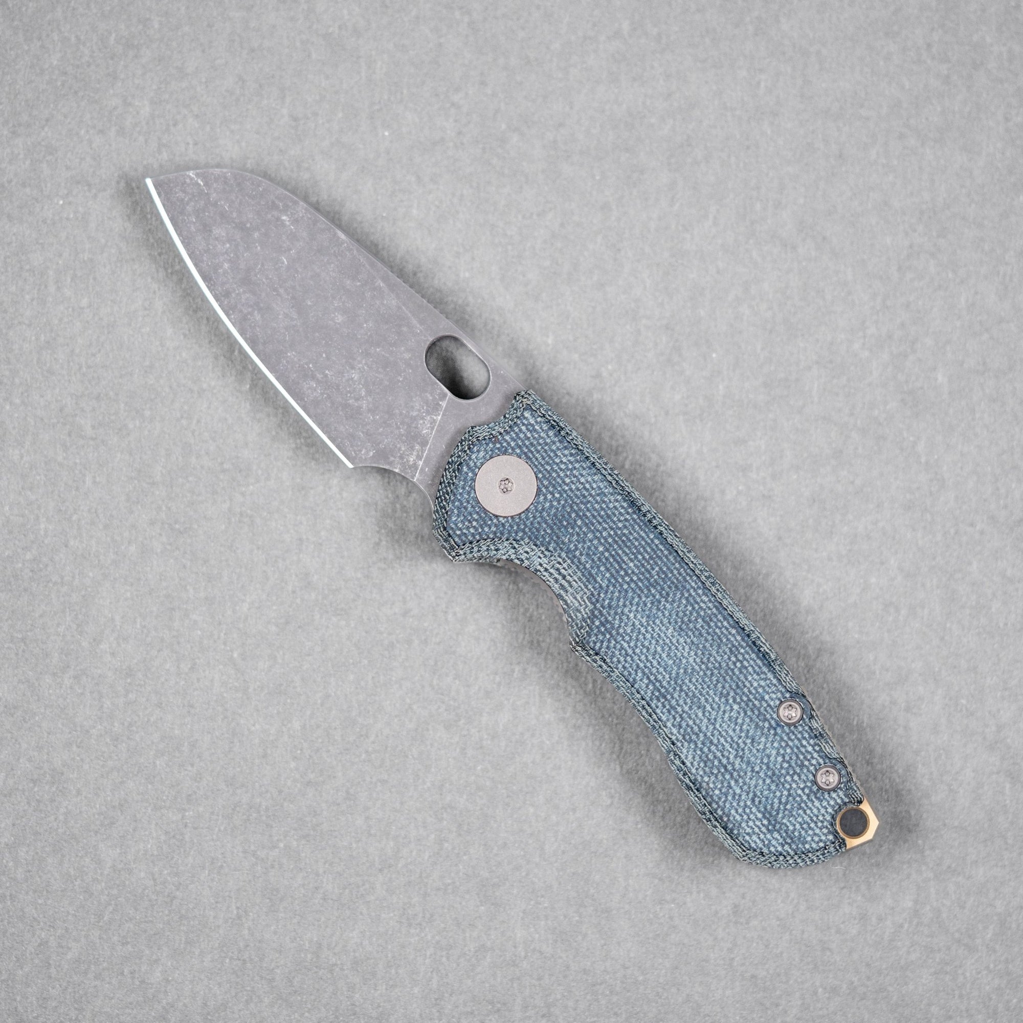 URBAN Jib - Acid-Etched Vanax & Blue Denim Micarta Linerlock w/ Bronze Backspacer - URBAN EDC®