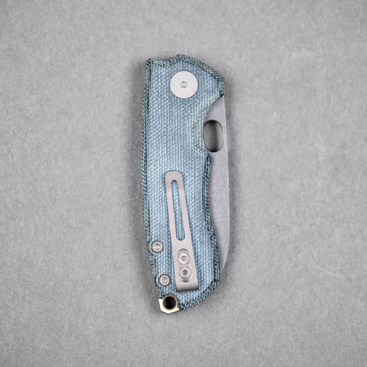 URBAN Jib - Acid-Etched Vanax & Blue Denim Micarta Linerlock w/ Bronze Backspacer - URBAN EDC®