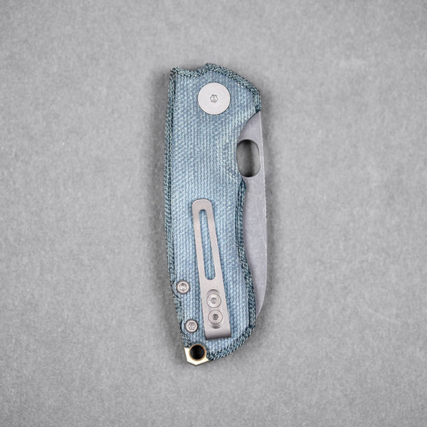 URBAN Jib - Acid-Etched Vanax & Blue Denim Micarta Linerlock w/ Bronze Backspacer - URBAN EDC®