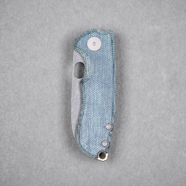 URBAN Jib - Acid-Etched Vanax & Blue Denim Micarta Linerlock w/ Bronze Backspacer - URBAN EDC®