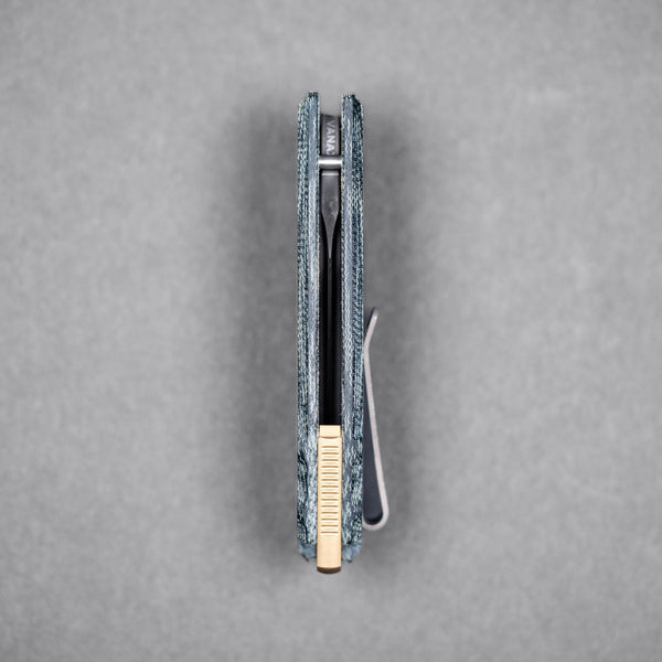 URBAN Jib - Acid-Etched Vanax & Blue Denim Micarta Linerlock w/ Bronze Backspacer - URBAN EDC®