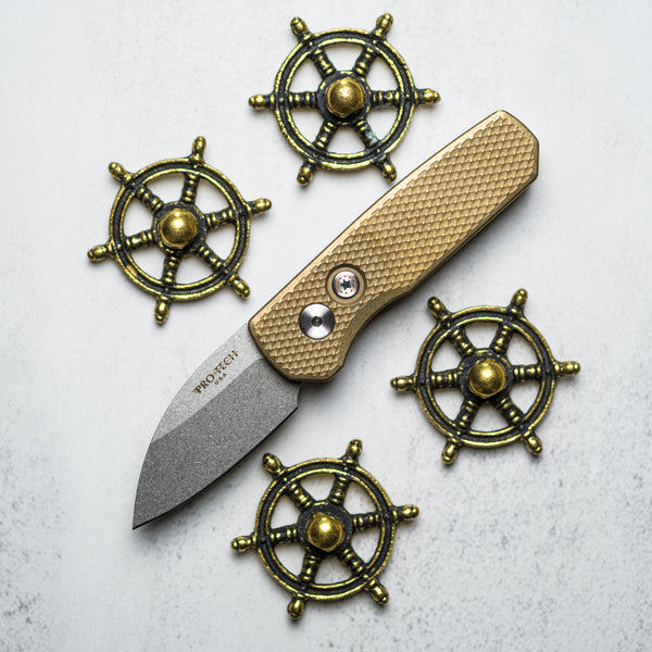 Pro-Tech Knives Runt 5 - Textured Aluminum Bronze w/ Mosaic Pin & 20CV steel (Limited)