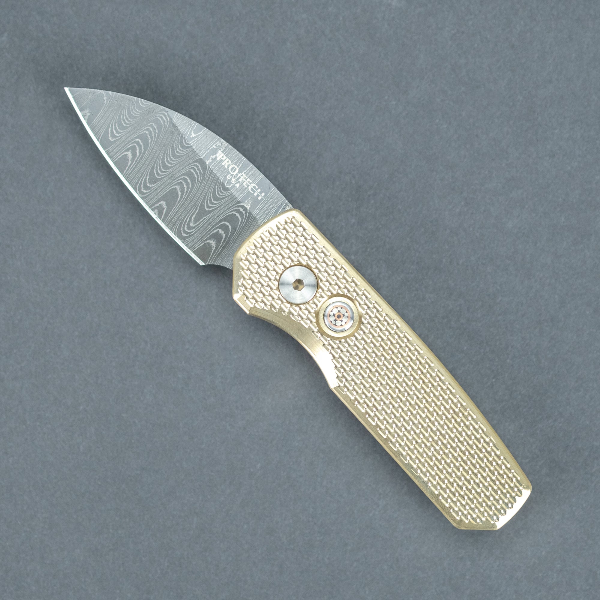 Pro-Tech Runt 5 - Chad Nichols Damascus & Textured Aluminum-Bronze (Limited)