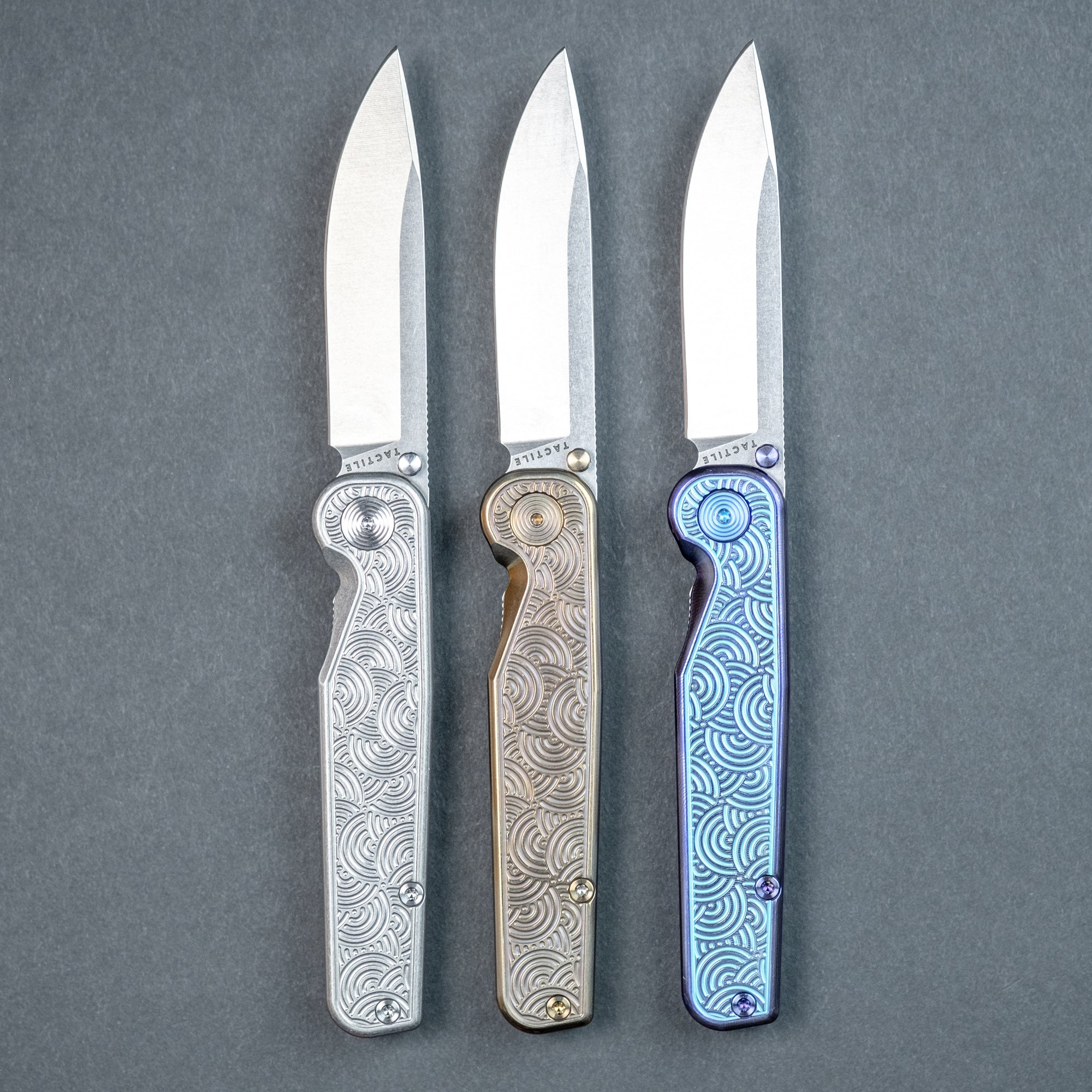 Tactile Knife Co. Rockwall Thumbstud - Modern-Seigaiha Engraved Titanium (Exclusive)