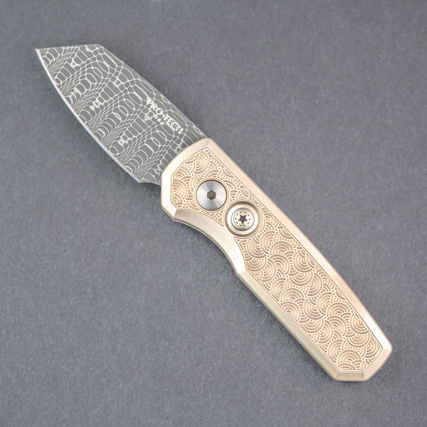 Pro-Tech Knives Seigaiha Runt 5 - Damascus & Bronze (Limited & Custom)