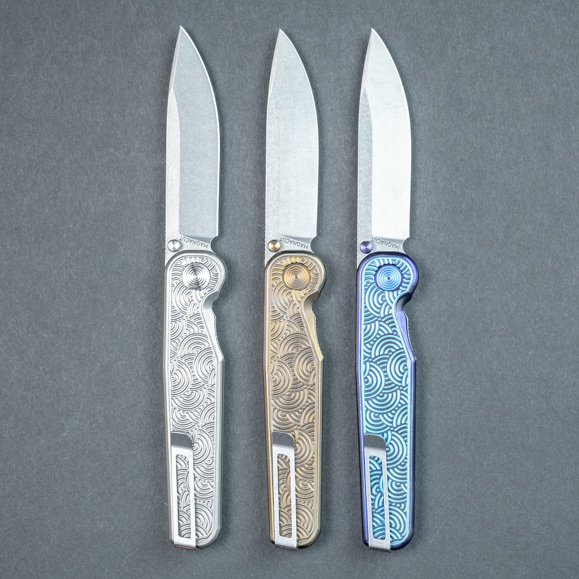 Tactile Knife Co. Rockwall Thumbstud - Modern-Seigaiha Engraved Titanium (Exclusive)