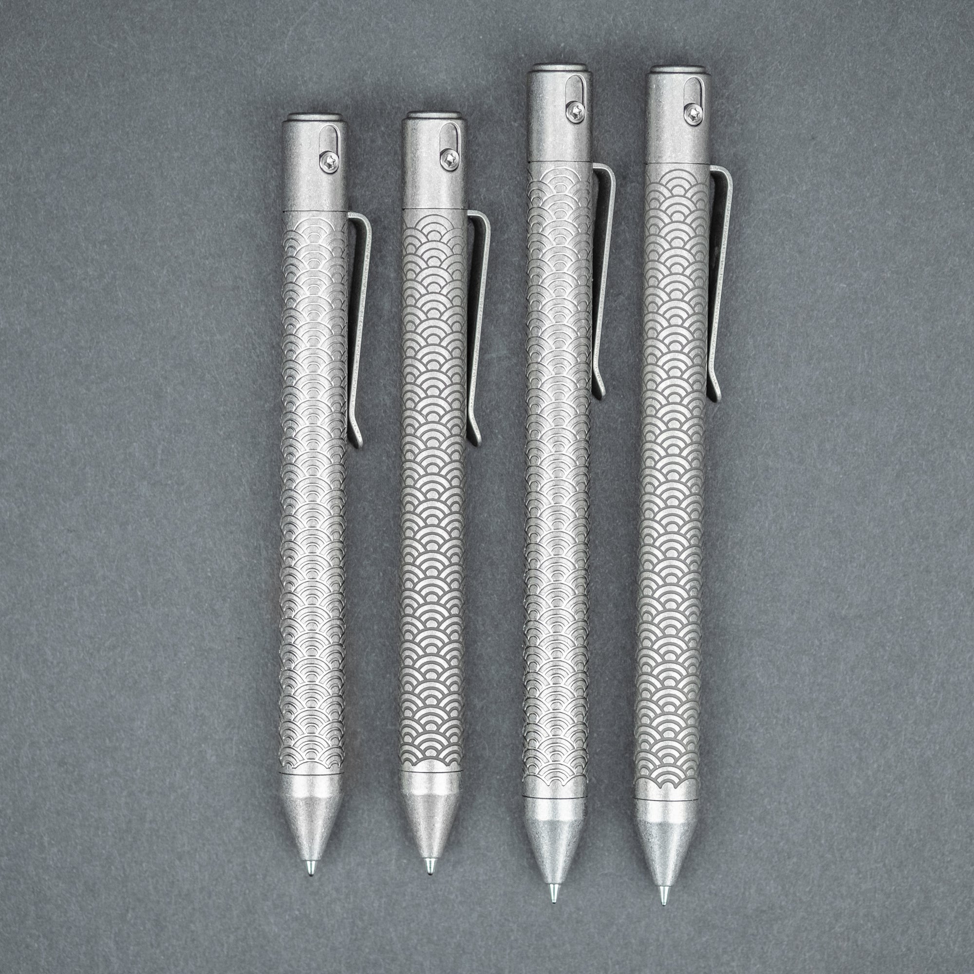 Nottingham Tactical TiButton Single Lock Pen - Titanium w/ Seigaiha Motif (Exclusive)