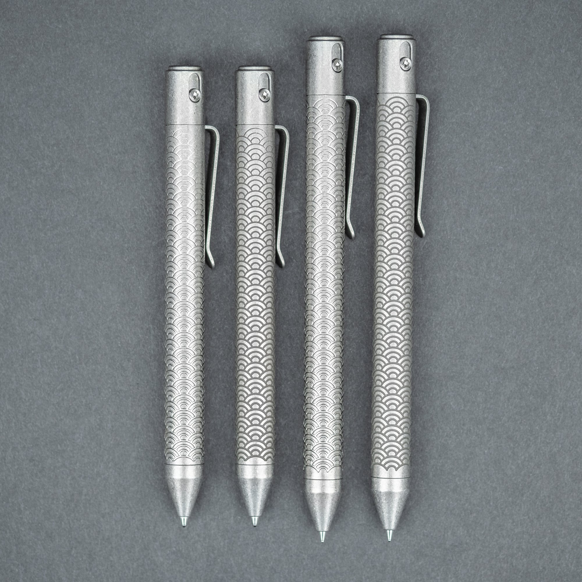 Nottingham Tactical TiButton Double Lock Pen - Titanium w/ Seigaiha Motif (Exclusive)