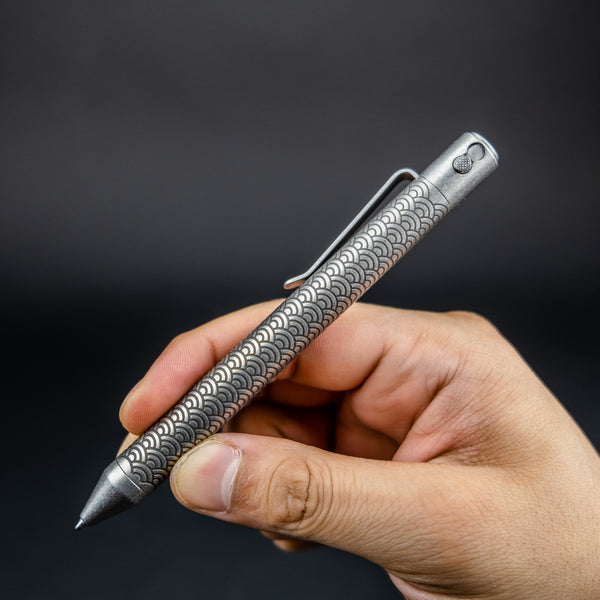 Nottingham Tactical TiButton Double Lock Pen - Titanium w/ Seigaiha Motif (Exclusive)