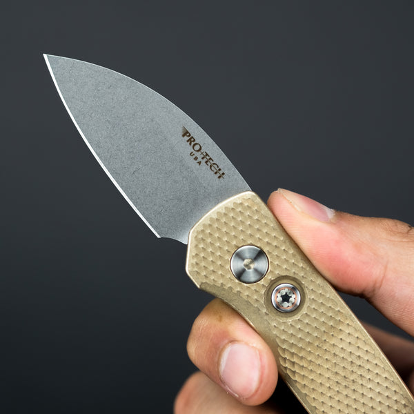 Pro-Tech Knives Runt 5 - Textured Aluminum Bronze w/ Mosaic Pin & 20CV steel (Limited)