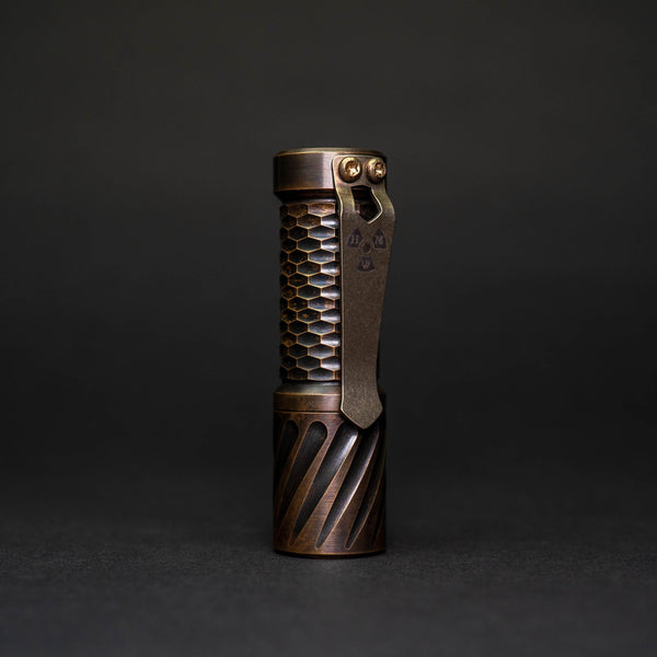 Flashlight - Pre-Owned: Hanko Machine Works Trident Flashlight - Gunner Grip / Antiqued Brass (Custom)