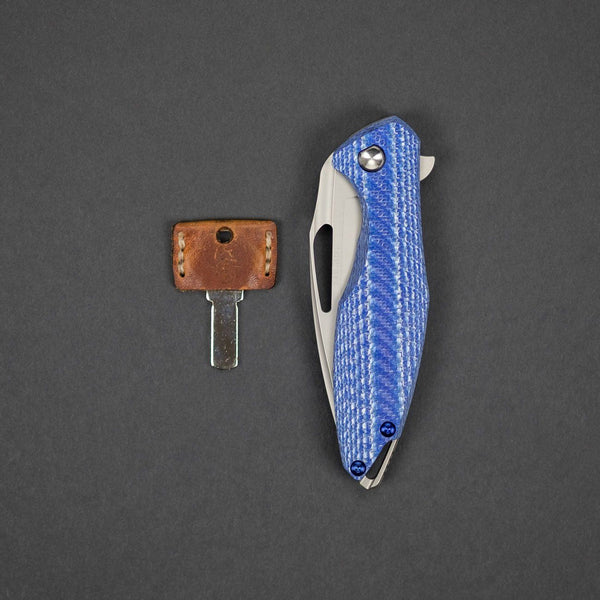 Knife - Koenig Arius - Blue Twill & Stonewashed Blade W/ Blue Ti Hardware