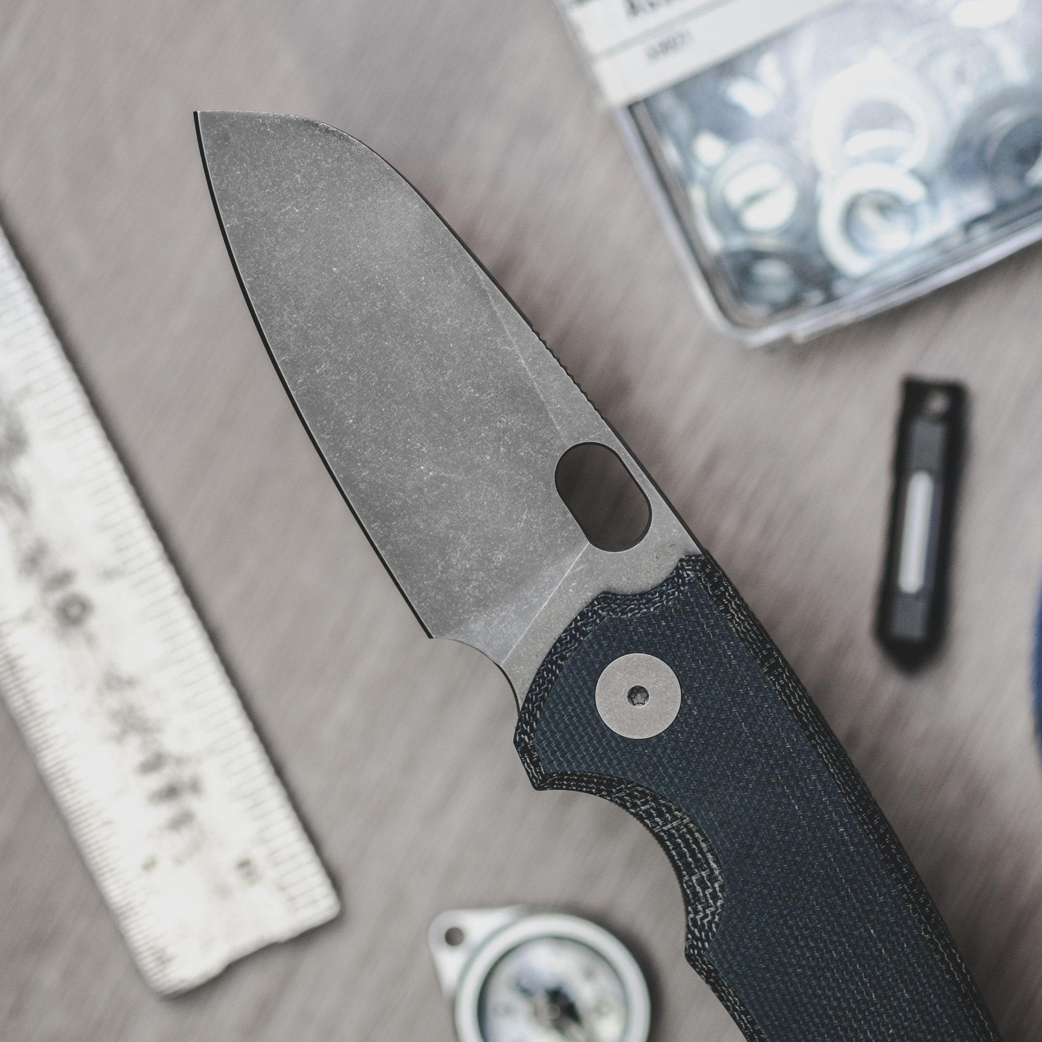 URBAN F5.5 - Blue Denim Micarta w/ Acid-Etched M390 – URBAN EDC®